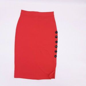 🌻 Vintage Unbranded 80's Red Pencil Skirt With Chunky Buttons 26" Waist sz S